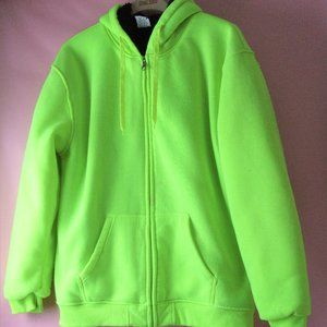 Architect Jeans, Black Sherpa Lined Zip Up Hoodie Jacket Safety Green, Large